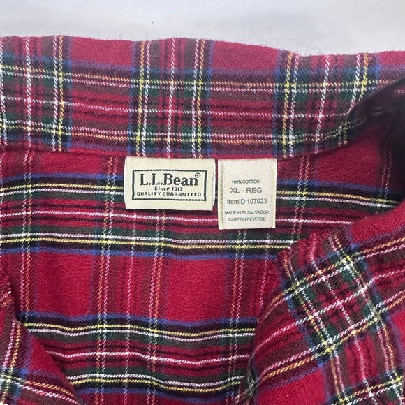 L.L. Bean Men's XL Red Plaid‎ Flannel Pajama Shirt 100% Cotton Long Sleeve Sleep - Picture 2 of 7